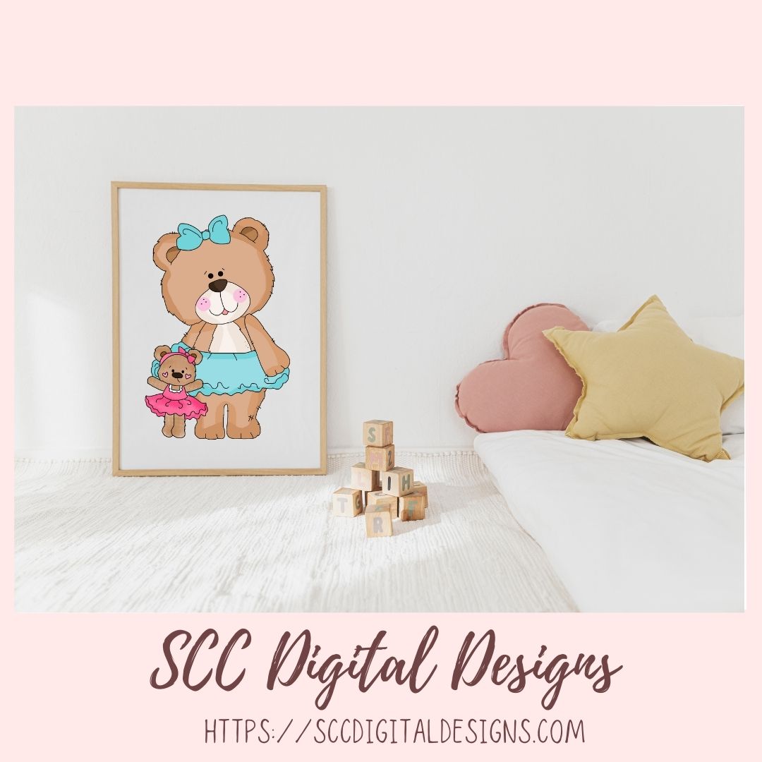 Cute Bear Clipart for Sublimation Sticker Designs, Whimsical Ballerina PNG Files for Girls, Dance With Me Wordart for Digital Scrapbooking