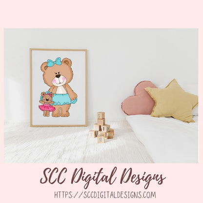 Cute Bear Clipart for Sublimation Sticker Designs, Whimsical Ballerina PNG Files for Girls, Dance With Me Wordart for Digital Scrapbooking