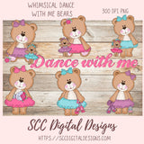 Cute Bear Clipart for Sublimation Sticker Designs, Whimsical Ballerina PNG Files for Girls Instant Download Wordart for Digital Scrapbooking