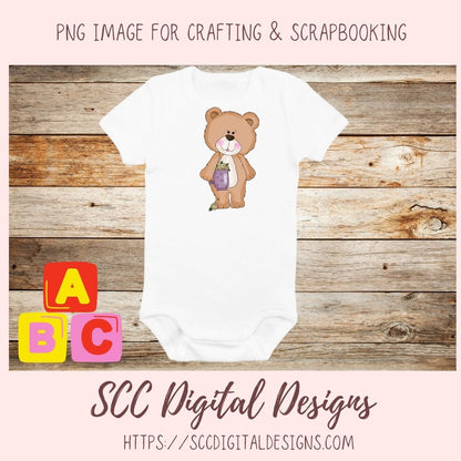Cute Bear Clipart for Sublimation Sticker Designs, Whimsical Flowers & Tea Cups PNG Files for Girls, Instant Download Wordart for Scrapbooking & Paper Crafting