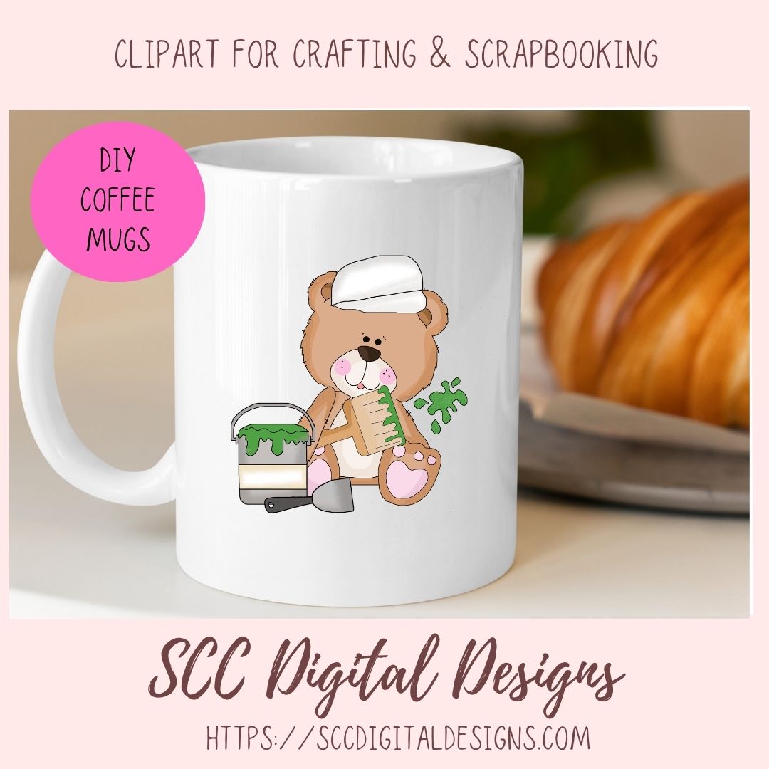 Construction Bears Clipart for Kids T-Shirt, Whimsical Wildlife for Children's Mugs, Wordart PNG, Animal Illustration for Father's Day Cards
