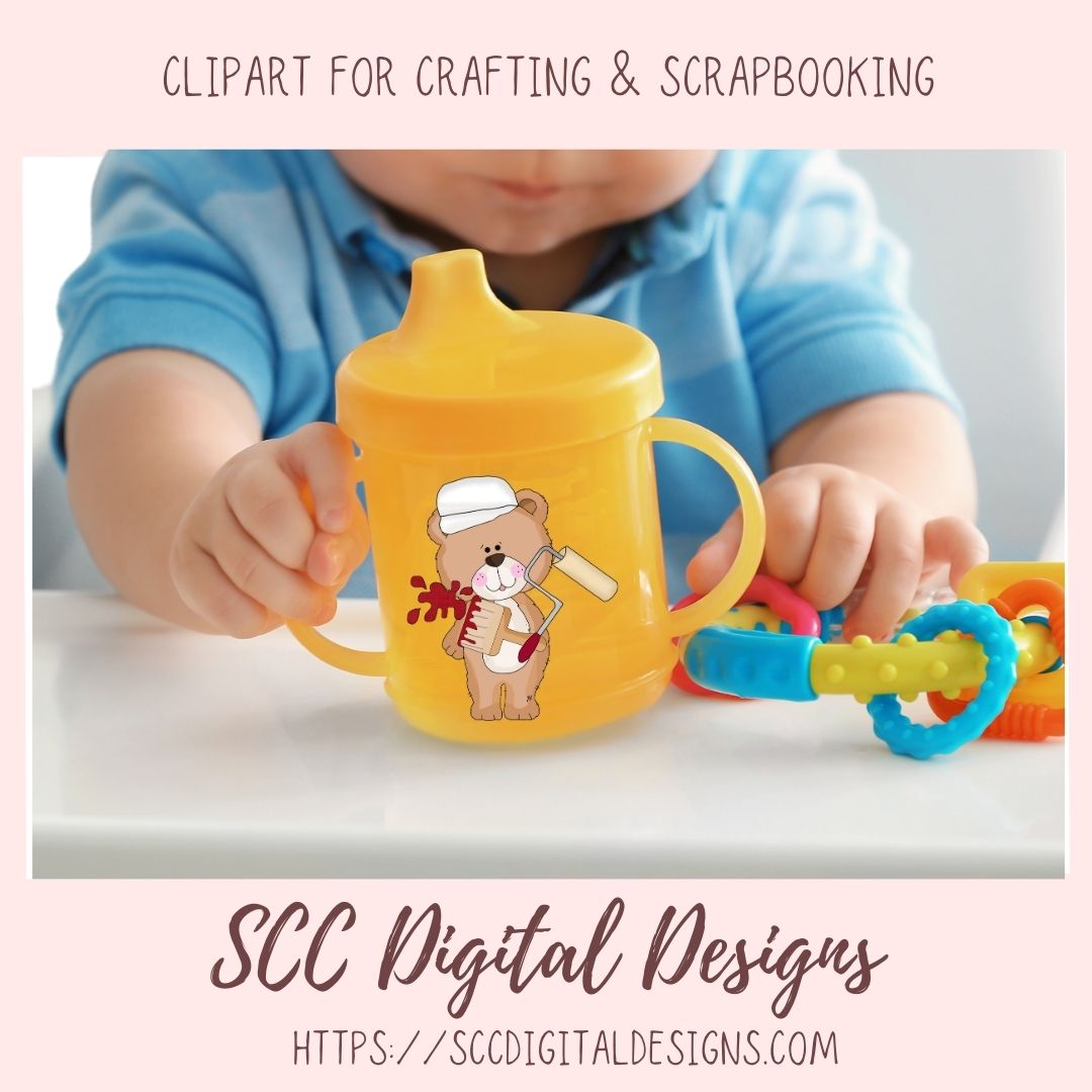 Construction Bears Clipart for Kids T-Shirt, Whimsical Wildlife for Children's Mugs, Wordart PNG, Animal Illustration for Father's Day Cards