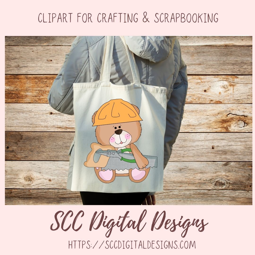 Construction Bears Clipart for Kids T-Shirt, Whimsical Wildlife for Children's Mugs, Wordart PNG, Animal Illustration for Father's Day Cards