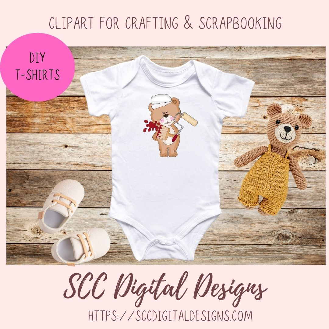 Construction Bears Clipart for Kids T-Shirt, Whimsical Wildlife for Children's Mugs, Wordart PNG, Animal Illustration for Father's Day Cards