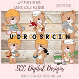 Construction Bears Clipart for Kids T-Shirt, Whimsical Wildlife for Children's Mugs, Wordart PNG, Animal Illustration for Father's Day Cards