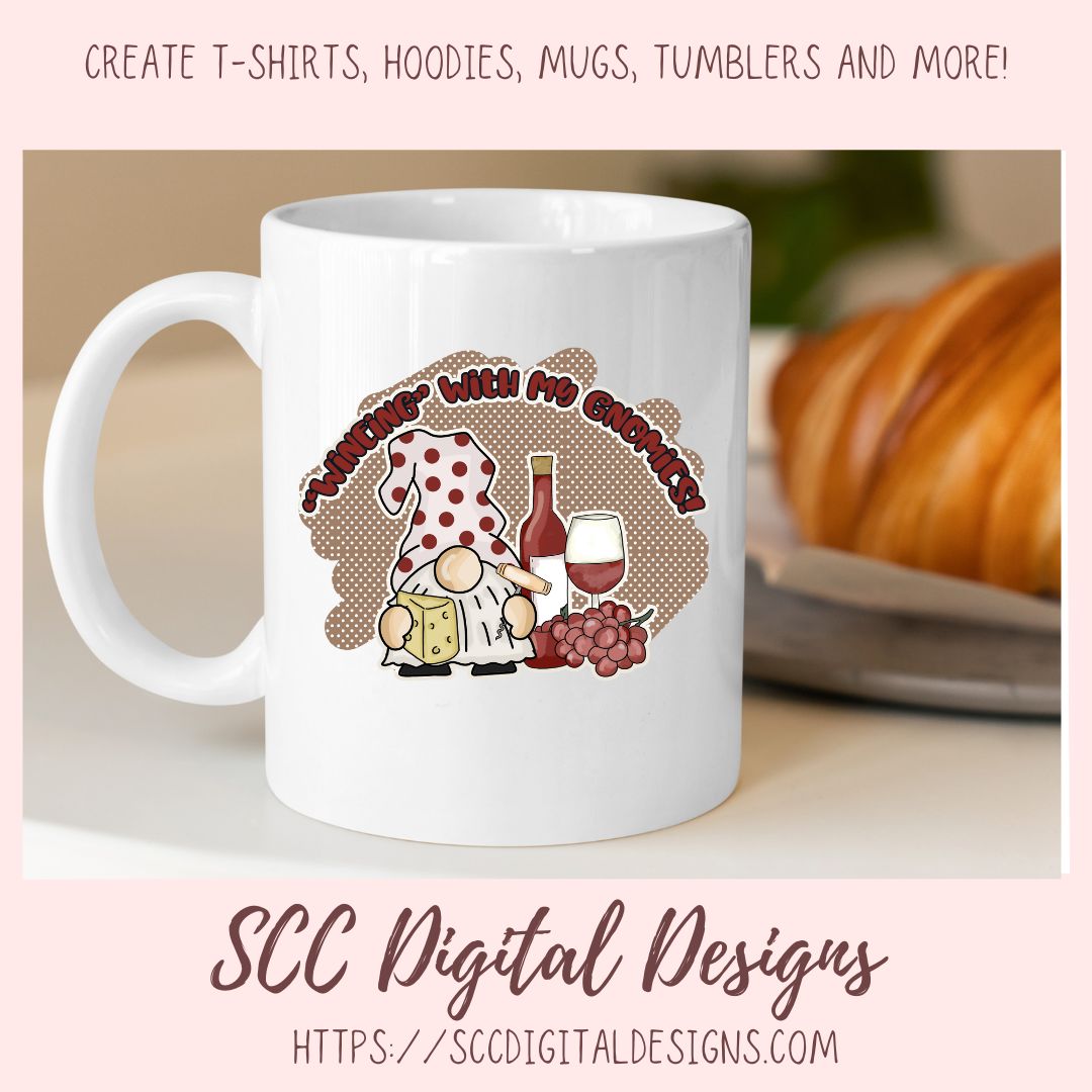 Wine Gnome Clipart for Sublimation for Shirts, PNG Design for Wine Tumblers, DIY Home Decor, Paper Crafting, Wine Lover Gift