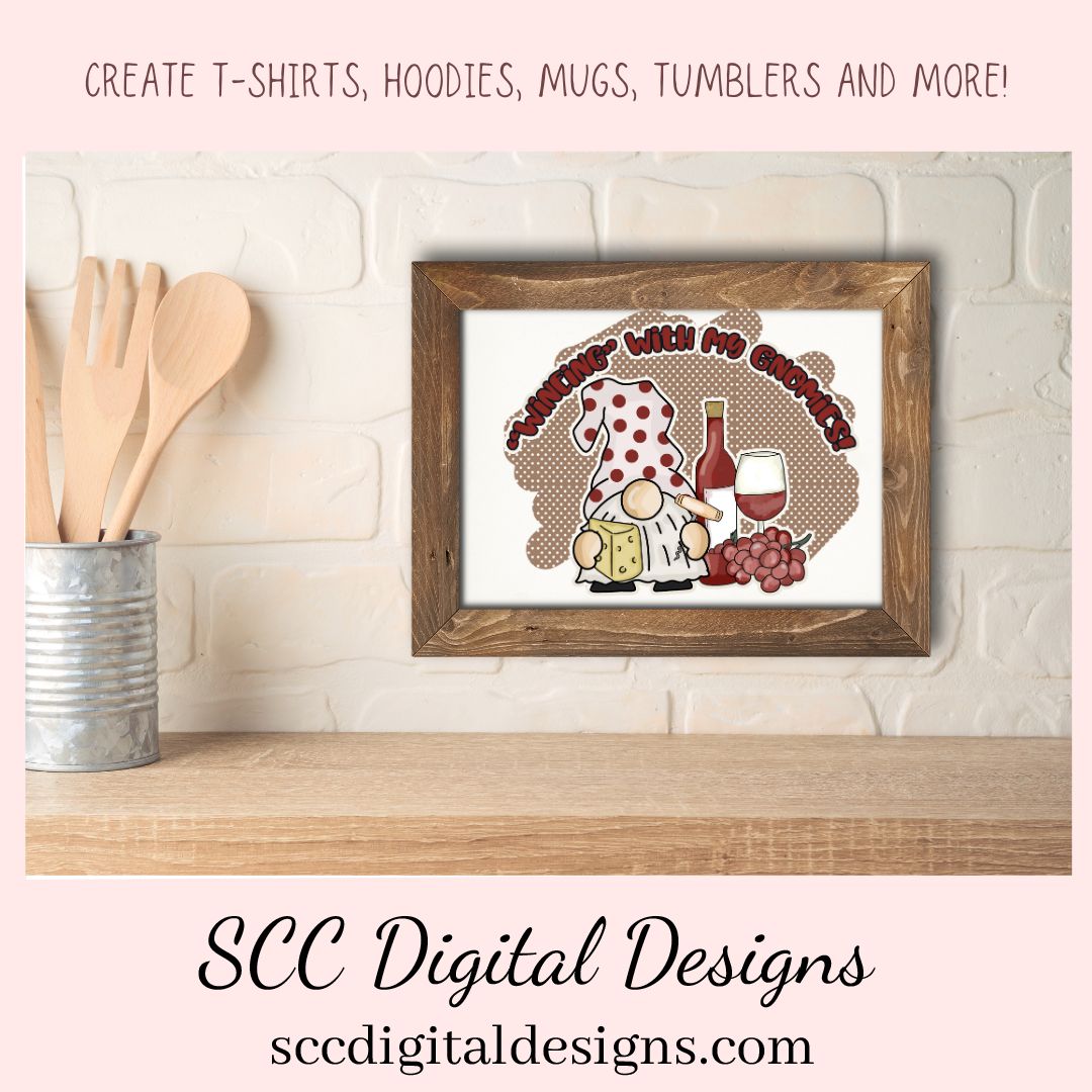 Wine Gnome Clipart for Sublimation for Shirts, PNG Design for Wine Tumblers, DIY Home Decor, Paper Crafting, Wine Lover Gift