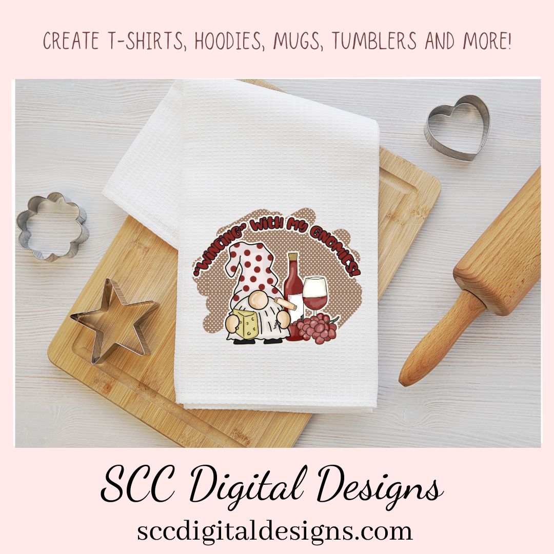 Wine Gnome Clipart for Sublimation for Shirts, PNG Design for Wine Tumblers, DIY Home Decor, Paper Crafting, Wine Lover Gift