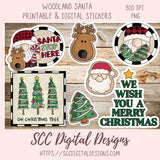 Set of Christmas-themed stickers on a wooden background with 'SCC Digital Designs' branding.