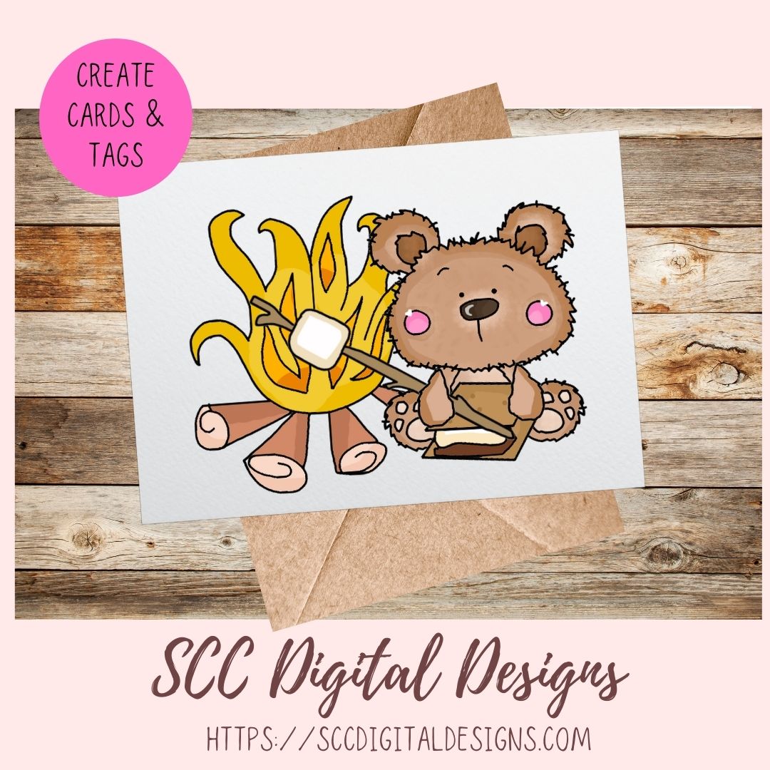 Whimsical Bear Clipart, Campfire Lantern Sleeping Bag, Camping Wordart for Sublimation Tumblers, Nursery Art Decor, Scrapbook Elements