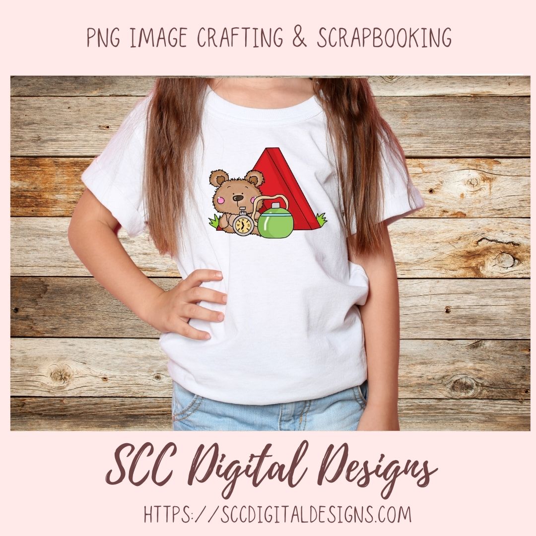 Whimsical Bear Clipart, Campfire Lantern Sleeping Bag, Camping Wordart for Sublimation Tumblers, Nursery Art Decor, Scrapbook Elements