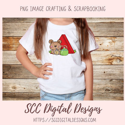 Whimsical Bear Clipart, Campfire Lantern Sleeping Bag, Camping Wordart for Sublimation Tumblers, Nursery Art Decor, Scrapbook Elements