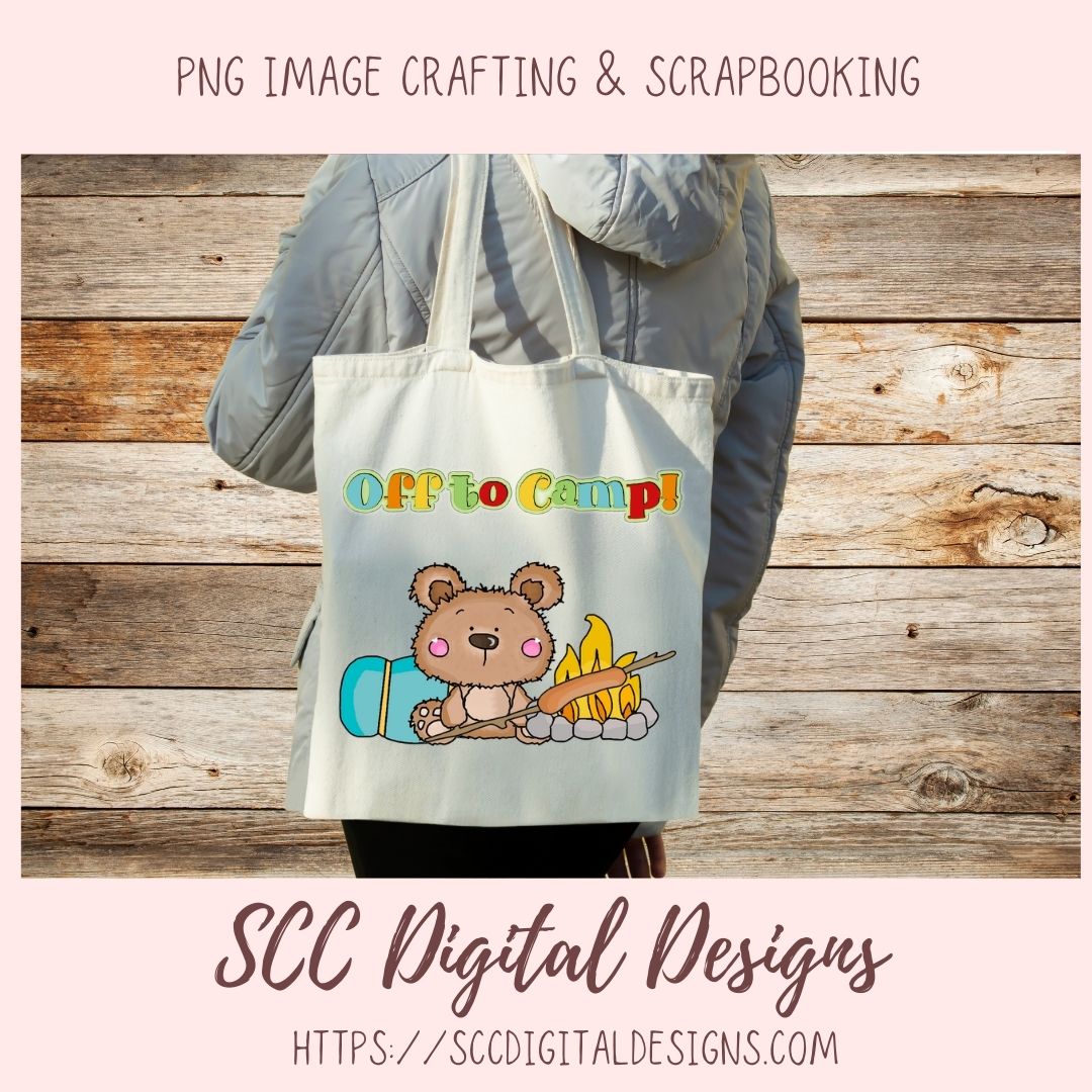 Whimsical Bear Clipart, Campfire Lantern Sleeping Bag, Camping Wordart for Sublimation Tumblers, Nursery Art Decor, Scrapbook Elements