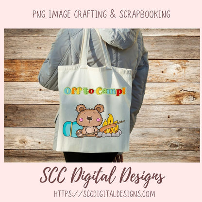 Whimsical Bear Clipart, Campfire Lantern Sleeping Bag, Camping Wordart for Sublimation Tumblers, Nursery Art Decor, Scrapbook Elements