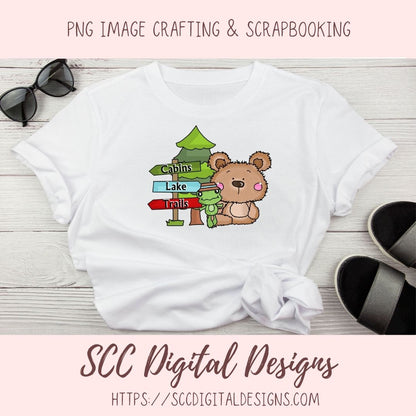 Whimsical Bear Clipart, Campfire Lantern Sleeping Bag, Camping Wordart for Sublimation Tumblers, Nursery Art Decor, Scrapbook Elements