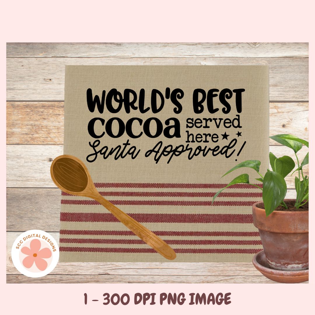 World’s Best Cocoa SVG | Hot Chocolate Mug Design | Santa Approved Christmas Farmhouse Cut File | Holiday Vinyl Craft Template