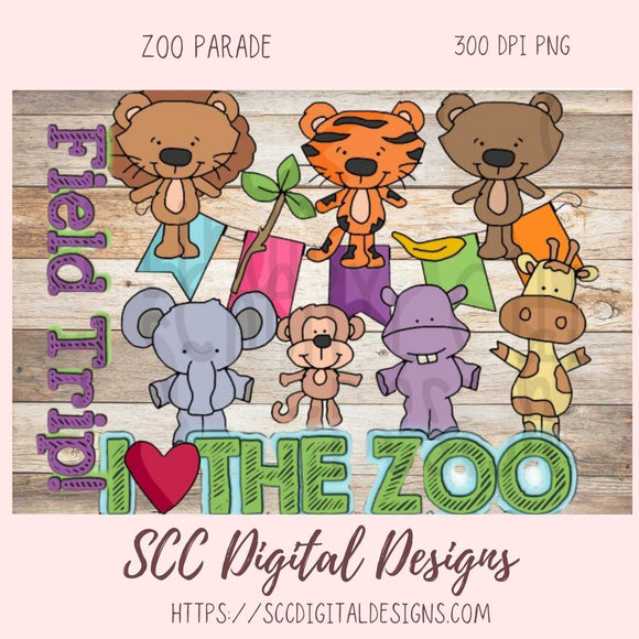 Zoo Animals PNG, Lion Tiger Bear Wordart Clip Art for Digital Scrapbooking, Safari Word Art Whimsical Wildlife Wall Art, Nursery Decor