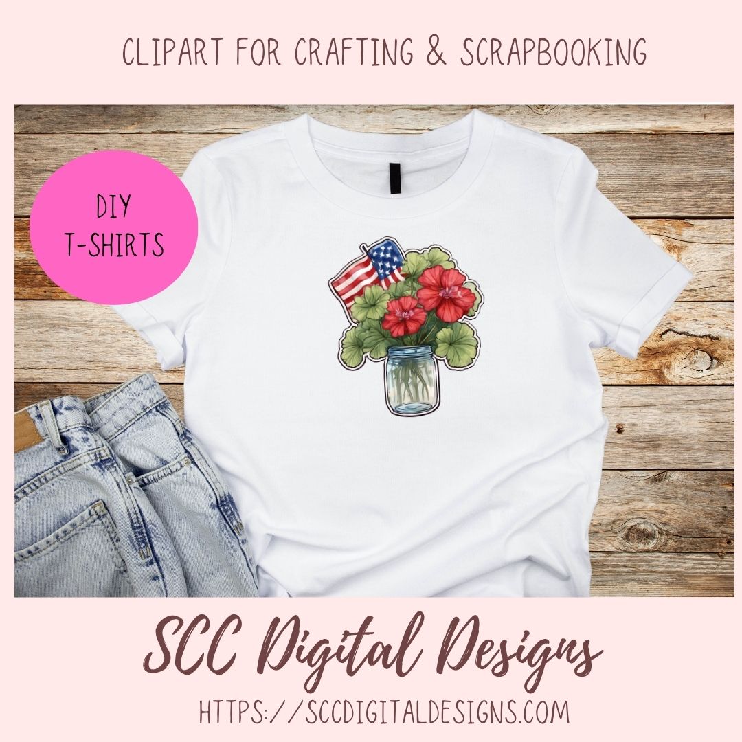 American Red Geranium Floral Jar Bouquet Digital & Printable Planner Stickers 10 designs in 300 dpi png format