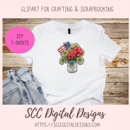 American Red Geranium Floral Jar Bouquet Digital & Printable Planner Stickers 10 designs in 300 dpi png format