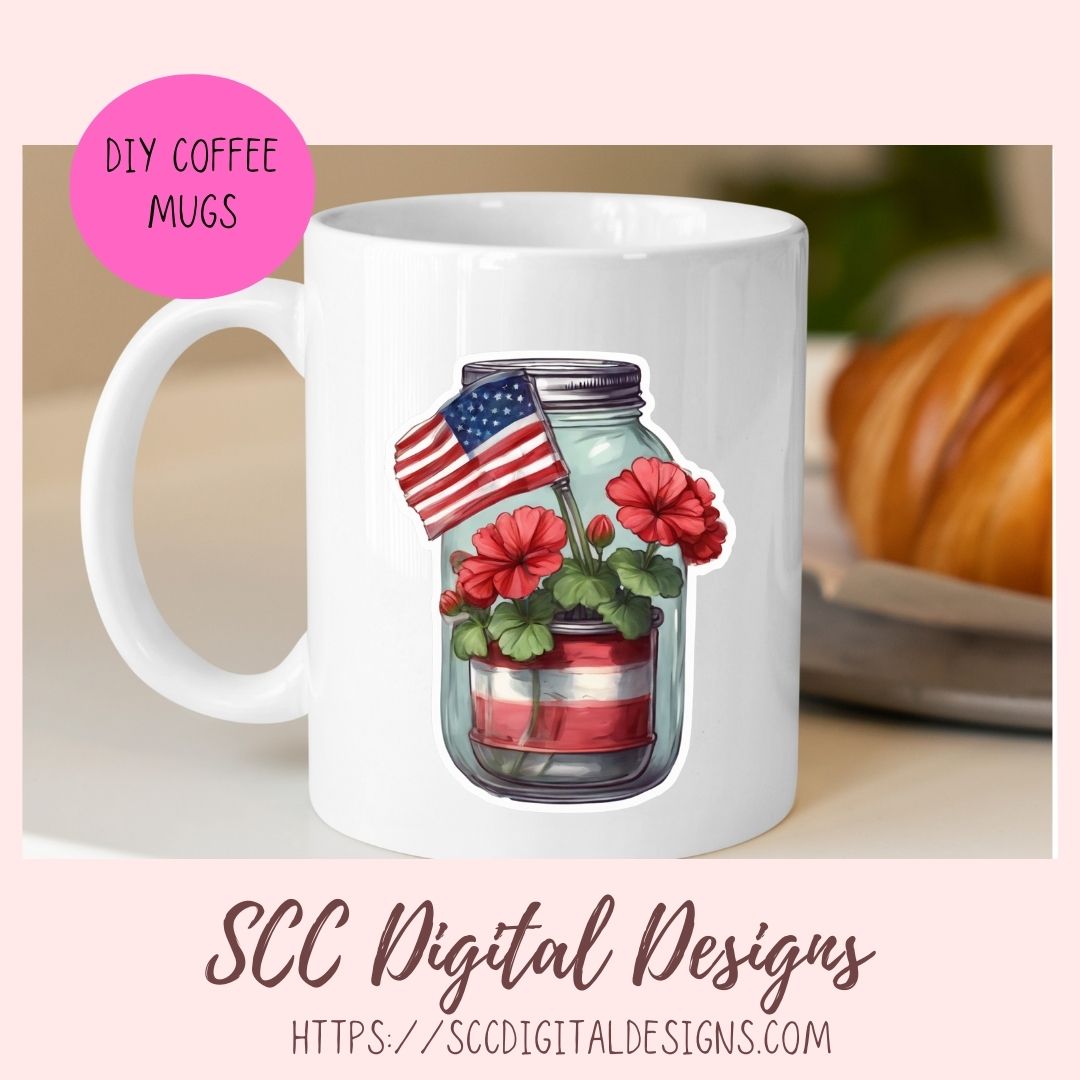 American Red Geranium Floral Jar Bouquet Digital & Printable Planner Stickers 10 designs in 300 dpi png format