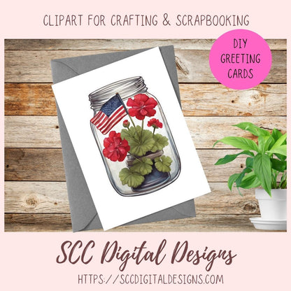 American Red Geranium Floral Jar Bouquet Digital & Printable Planner Stickers 10 designs in 300 dpi png format