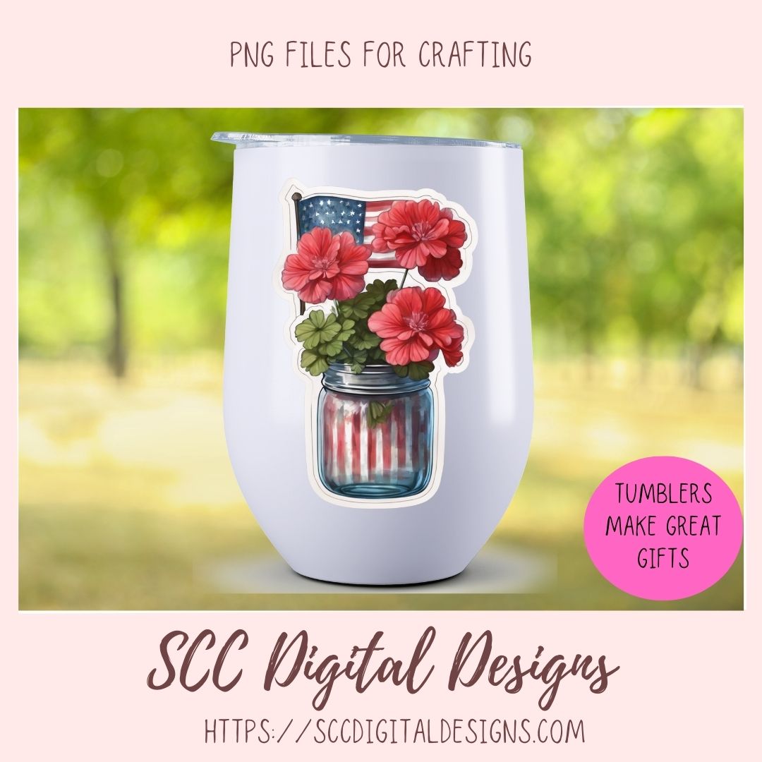 American Red Geranium Floral Jar Bouquet Digital & Printable Planner Stickers 10 designs in 300 dpi png format