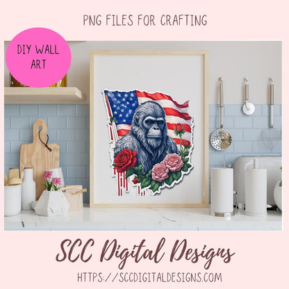 Americana PNG Gorilla Digital Printable Sticker Set 10 designs in 300 dpi png format