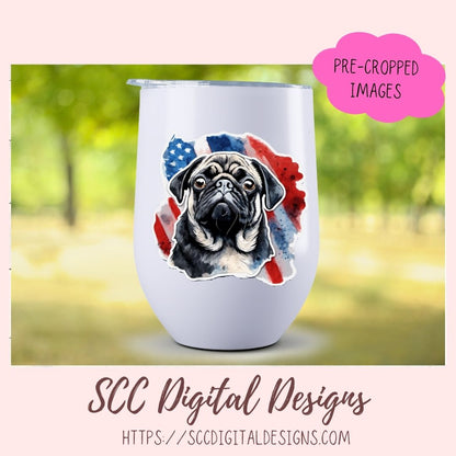 Cute Pug Sticker Pack for Digital Planners, Journals, Notes & Digital Scrapbooking, DIY Americana Pug Decals, Instant Download Pre-Cropped Goodnotes Compatible PNG Images
