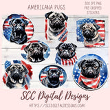 Cute Pug Sticker Pack for Digital Planners, Journals, Notes & Digital Scrapbooking, DIY Americana Pug Decals, Instant Download Pre-Cropped Goodnotes Compatible PNG Images