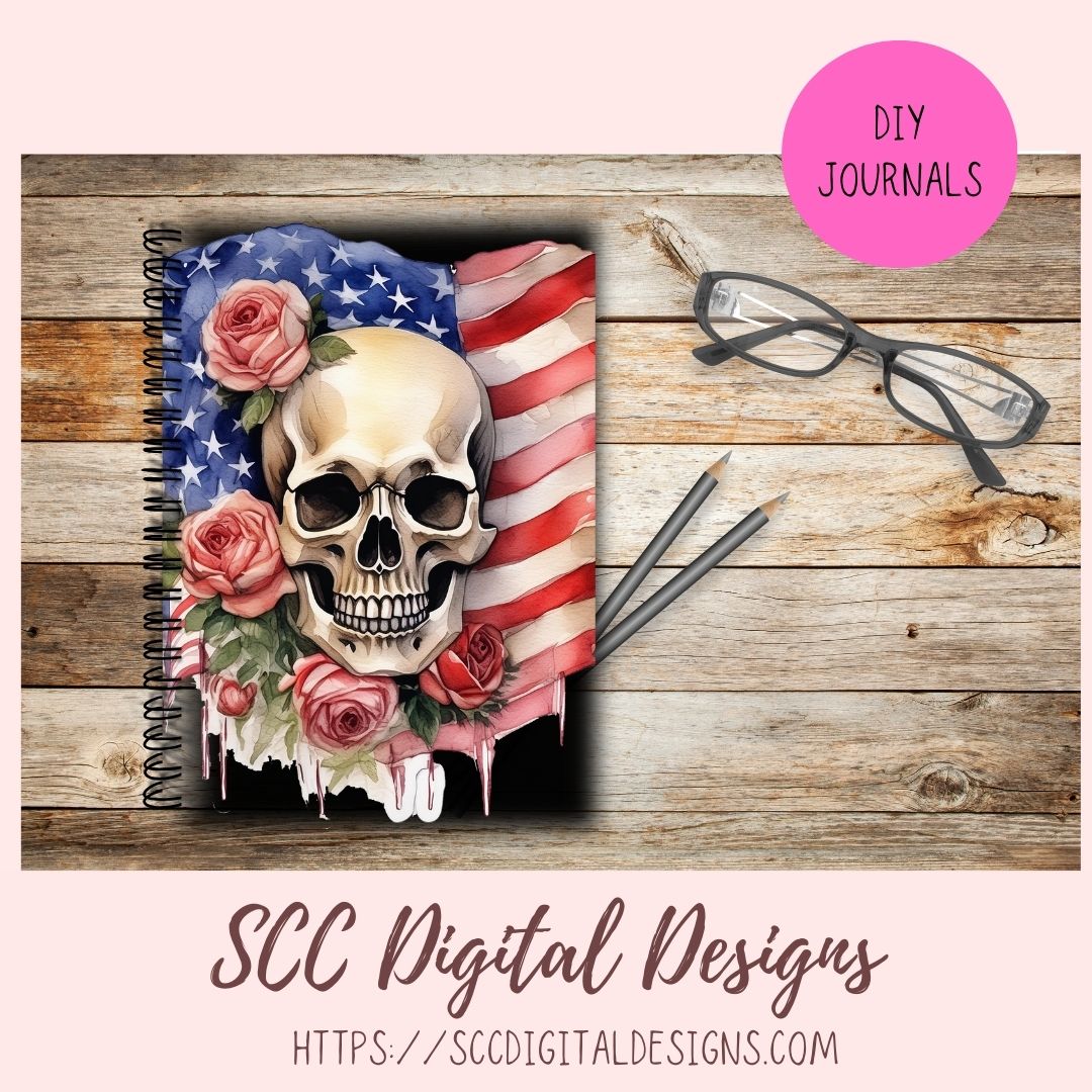 American Flag Skull PNG Patriotic Digital Printable Sticker Set 8 300 dpi png images