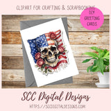 American Flag Skull PNG Patriotic Digital Printable Sticker Set 8 300 dpi png images