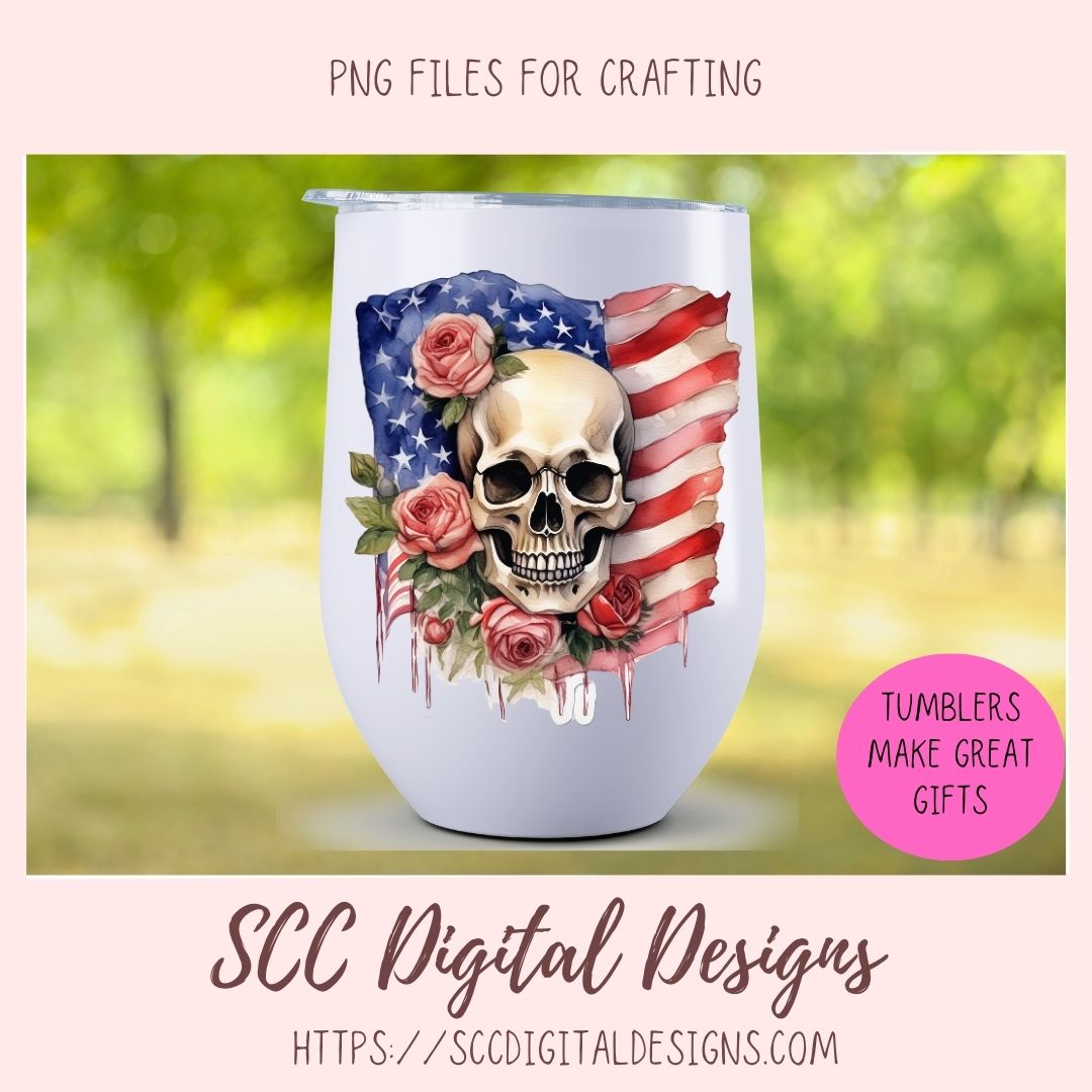 American Flag Skull PNG Patriotic Digital Printable Sticker Set 8 300 dpi png images