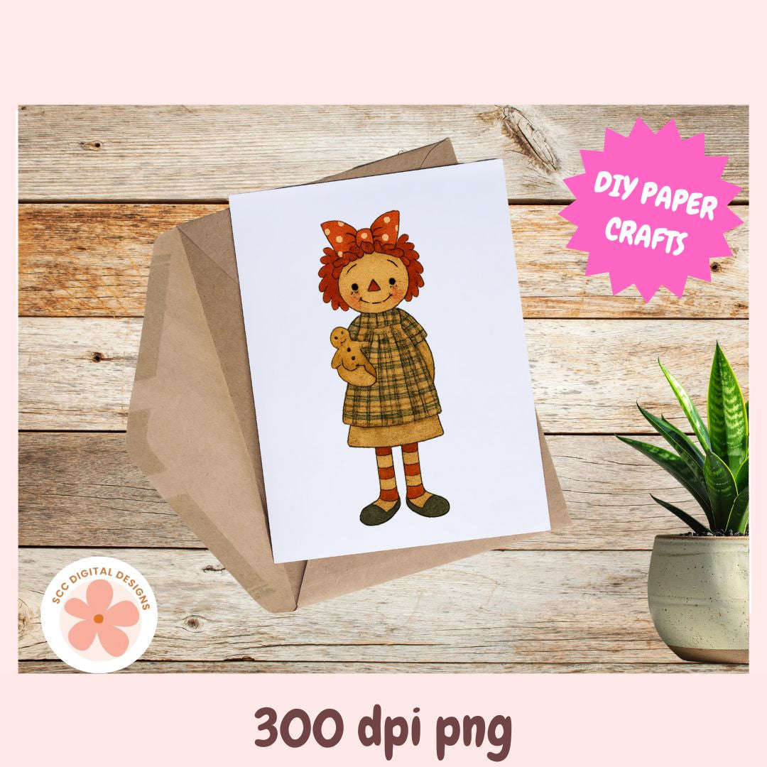 Card with a character holding a teddy bear on a wooden surface with 'DIY Paper Crafts' text.