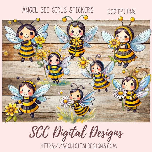 angel bumble bee stickers 8 designs in 300 dpi png format