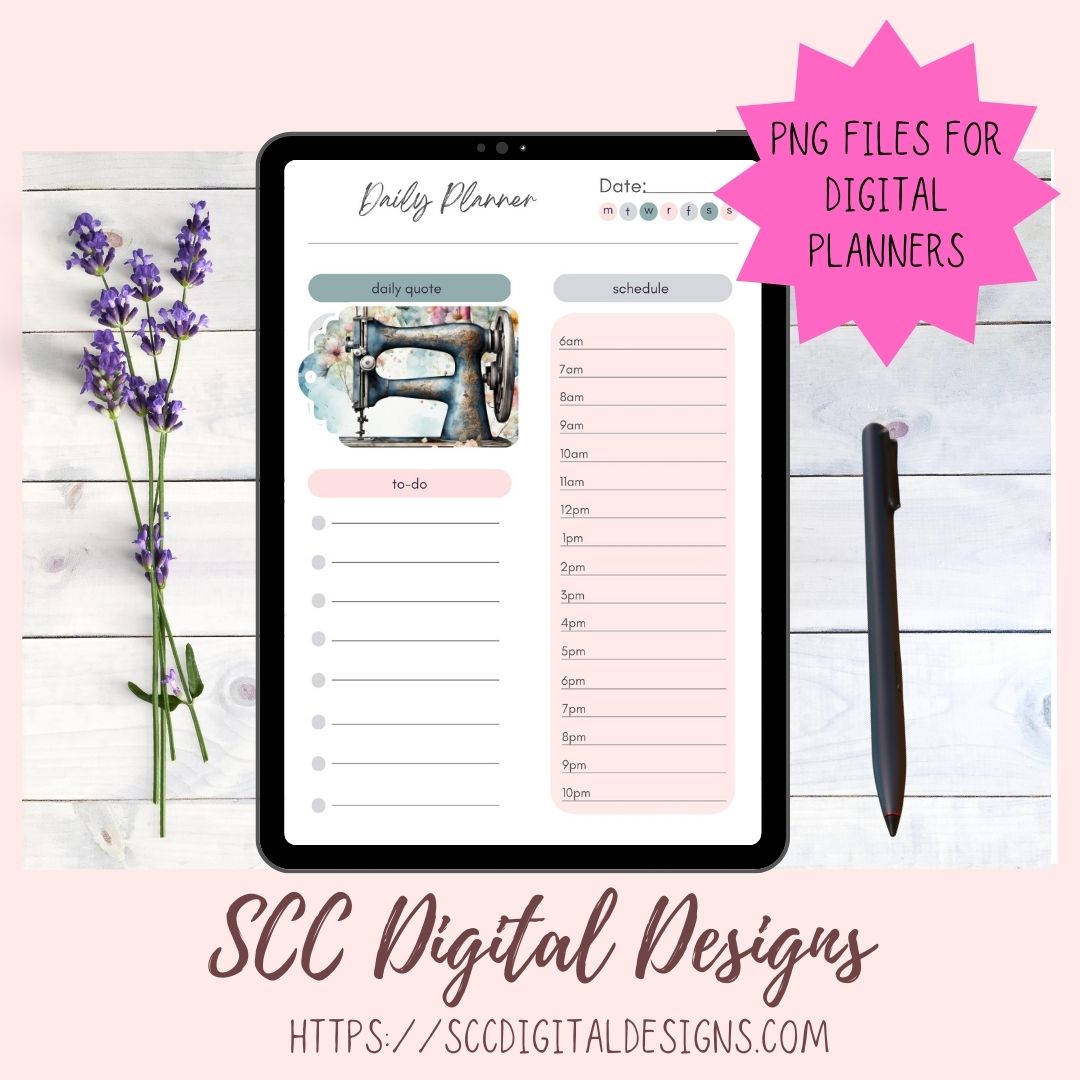 Sewing Machine PNG Digital Sticker Pack, Pre-Cropped Print and Cut Stickers for Paper Planners, Goodnotes Compatible Planner Accessories