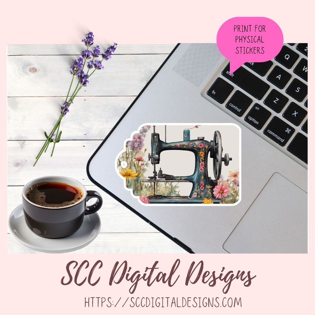 Sewing Machine PNG Digital Sticker Pack, Pre-Cropped Print and Cut Sti ...