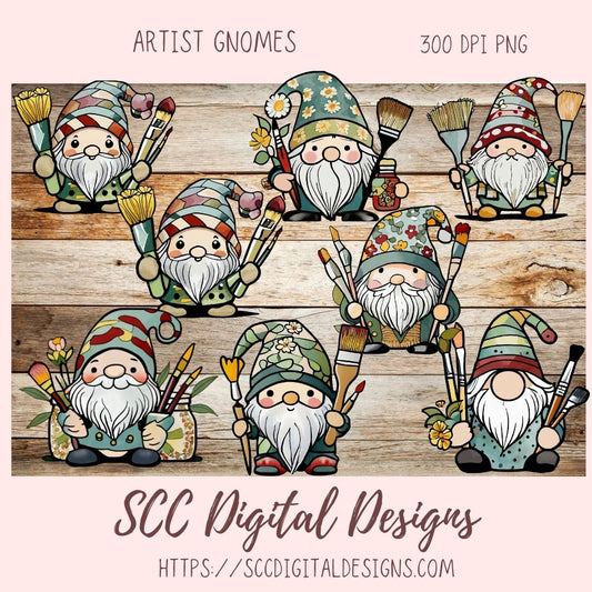 Cute Artist Gnome Stickers PNGs for Digital and Printable Planners, Bullet Journals, Scrapbooking, Laptops, Hippy Gnomes Gift for Women