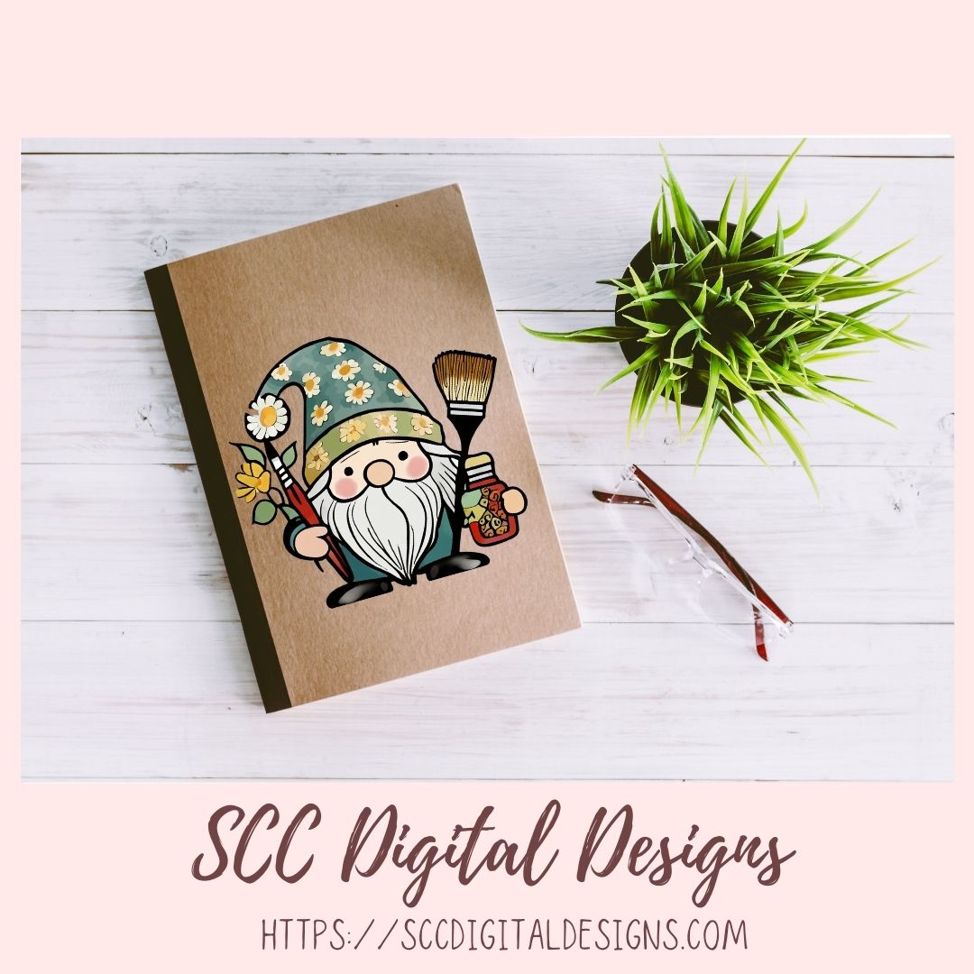 Cute Artist Gnome Stickers PNGs for Digital and Printable Planners, Bullet Journals, Scrapbooking, Laptops, Hippy Gnomes Gift for Women