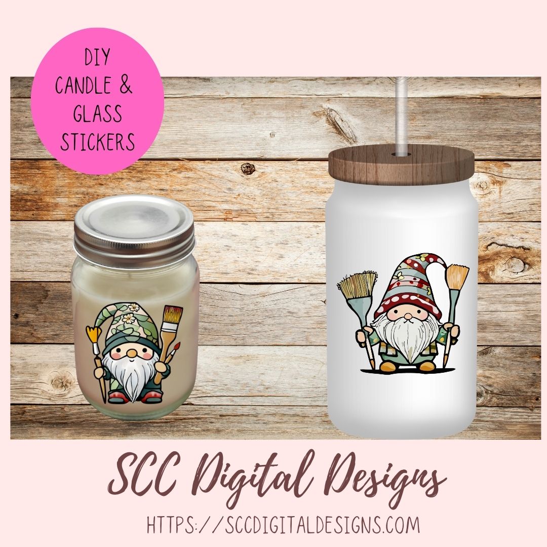 Cute Artist Gnome Stickers PNGs for Digital and Printable Planners, Bullet Journals, Scrapbooking, Laptops, Hippy Gnomes Gift for Women