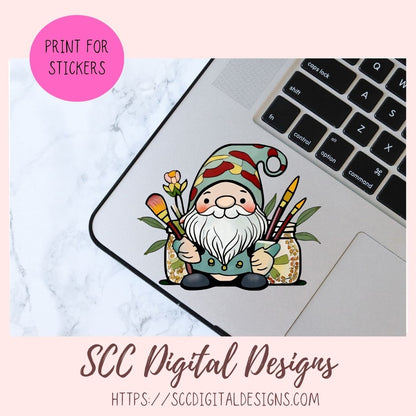 Cute Artist Gnome Stickers PNGs for Digital and Printable Planners, Bullet Journals, Scrapbooking, Laptops, Hippy Gnomes Gift for Women