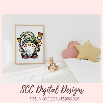 Cute Artist Gnome Stickers PNGs for Digital and Printable Planners, Bullet Journals, Scrapbooking, Laptops, Hippy Gnomes Gift for Women