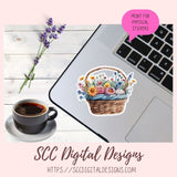 Yarn Basket Stickers PNG for Digital and Printable Planners, Bullet Journals, Scrapbooking, Laptops, Crochet & Knitting Theme Gift for Women