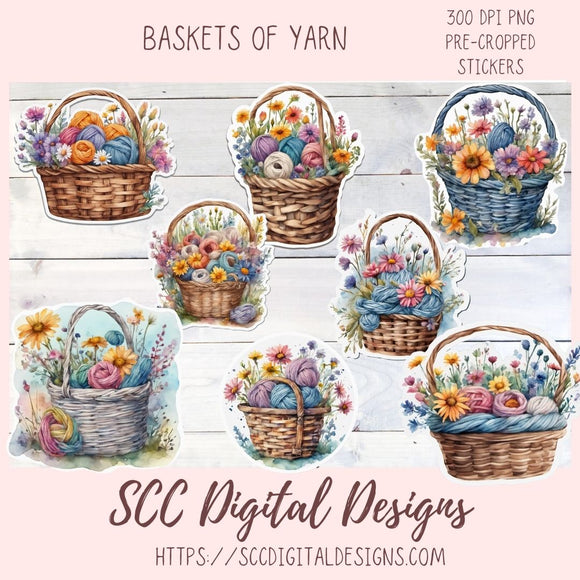 Yarn Basket Stickers PNG for Digital and Printable Planners, Bullet Journals, Scrapbooking, Laptops, Crochet & Knitting Theme Gift for Women