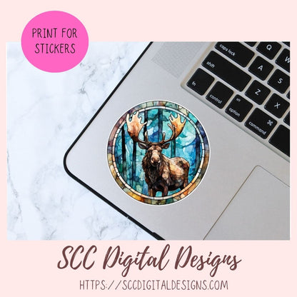tained Glass PNG Sticker Pack for Digital and Printable Planners, Journals, Notebooks & Digital Scrapbooking, Bear & Moose Car Decals, Instant Download Pre-Cropped Goodnotes Compatible PNG Images