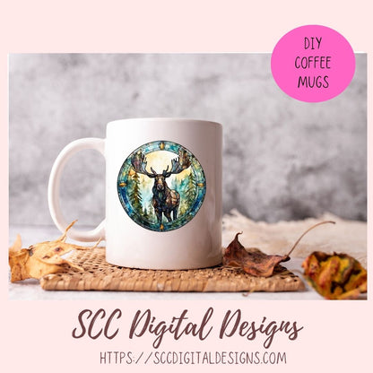 tained Glass PNG Sticker Pack for Digital and Printable Planners, Journals, Notebooks & Digital Scrapbooking, Bear & Moose Car Decals, Instant Download Pre-Cropped Goodnotes Compatible PNG Images