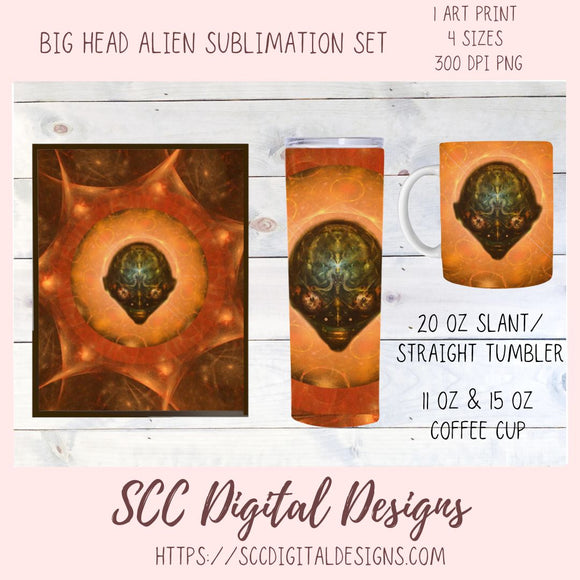 Big Head Alien Tumbler Sublimation Clipart Set, Tribal Art Perfect for Personalizing Coffee Mugs! DIY Gift for Mom, Instant Download Commercial Art