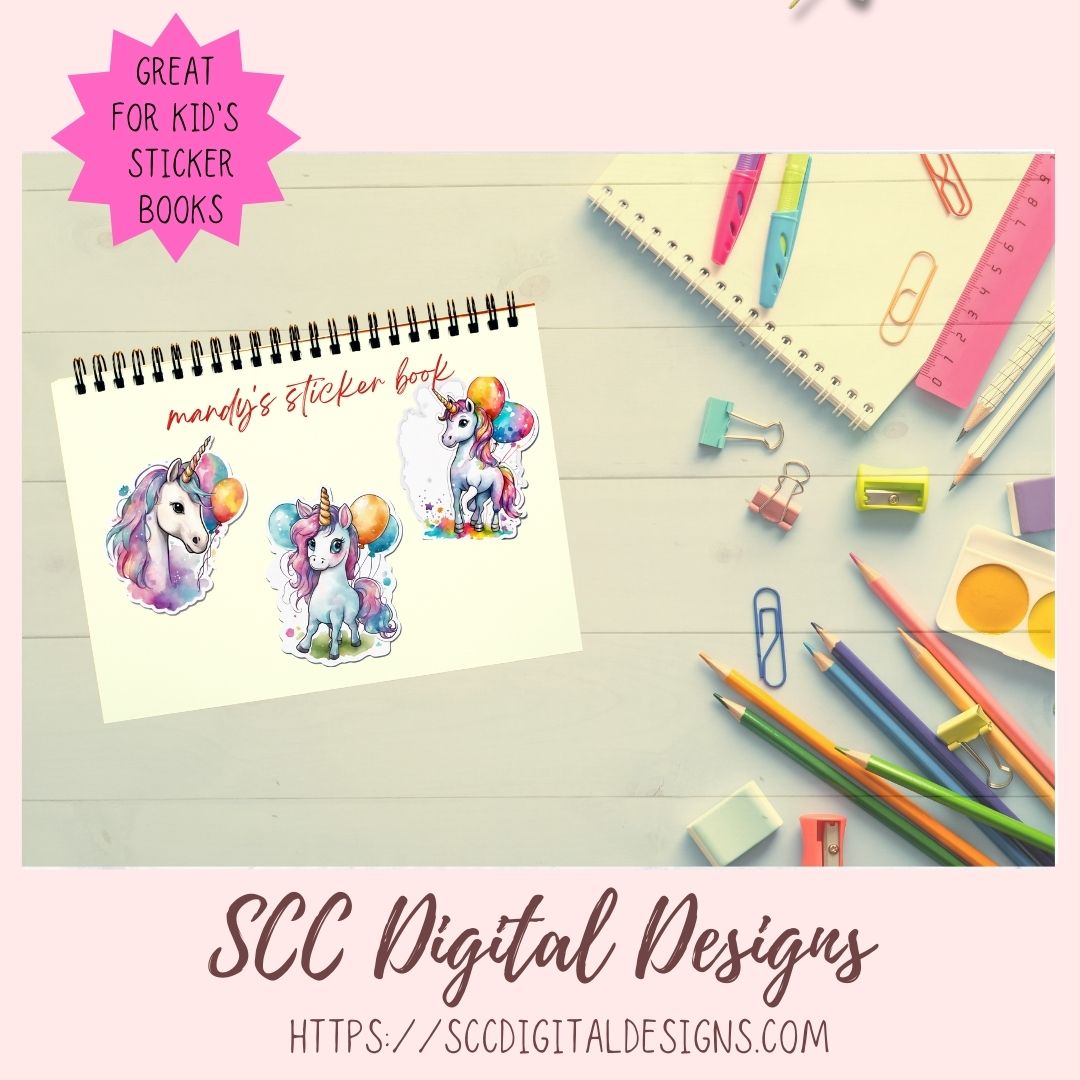 Birthday Unicorn Stickers for Digital Planners, Printable Planner Accessories for Scrapbooking & DIY Gift for Kids Sticker Book