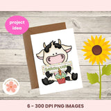 Happy  Birthday Cow Clipart – Bitty Cows with Balloons, Cake & Presents, PNG Format forSublimation, Instant Download, Birthday Printables, Commercial Use Birthday PNG