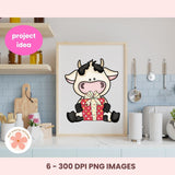 Happy  Birthday Cow Clipart – Bitty Cows with Balloons, Cake & Presents, PNG Format forSublimation, Instant Download, Birthday Printables, Commercial Use Birthday PNG