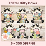 Illustrations of Easter-themed cows with flowers and eggs on a wooden background, featuring the brand 'Eco Digital Designs'.